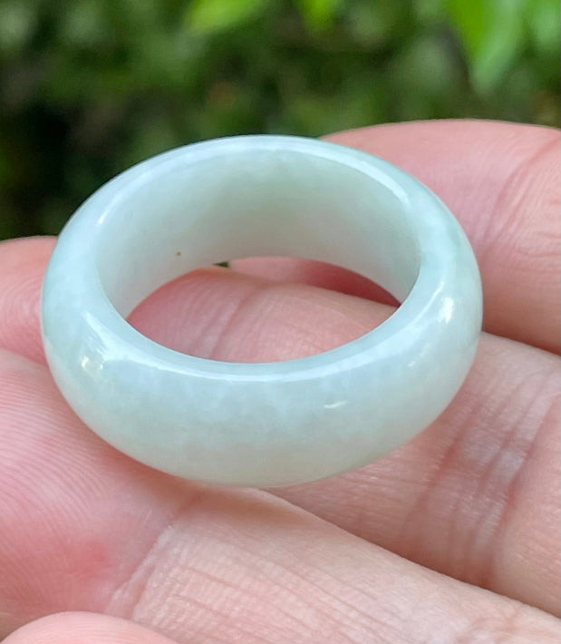 Glassy luster and fine crystalline texture of the authentic Myanmar jade smooth ring band JRN042