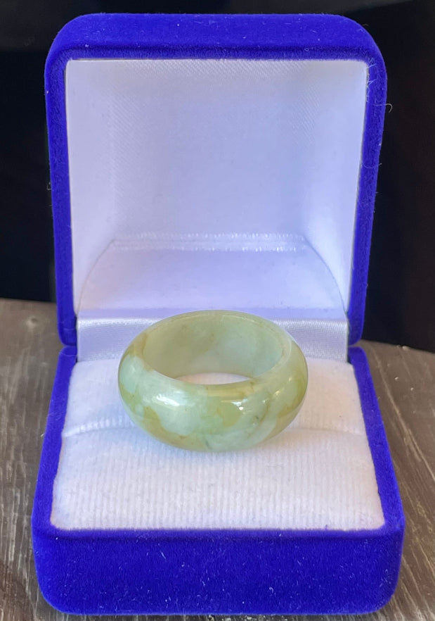 Glassy luster and fine crystalline texture of the authentic Myanmar jade double bangle ring JRR042