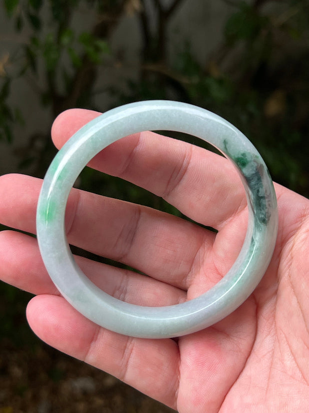 Regular round profile of 60.5mm icy green Burmese jade bangle JB1316