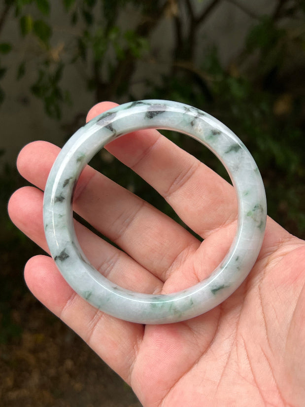 Flat inner profile of 62.7mm icy white Burmese jade bangle JB1315