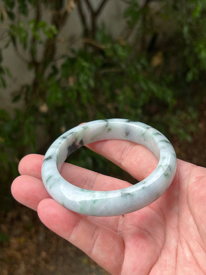Flat inner profile of 62.7mm icy white Burmese jade bangle JB1315
