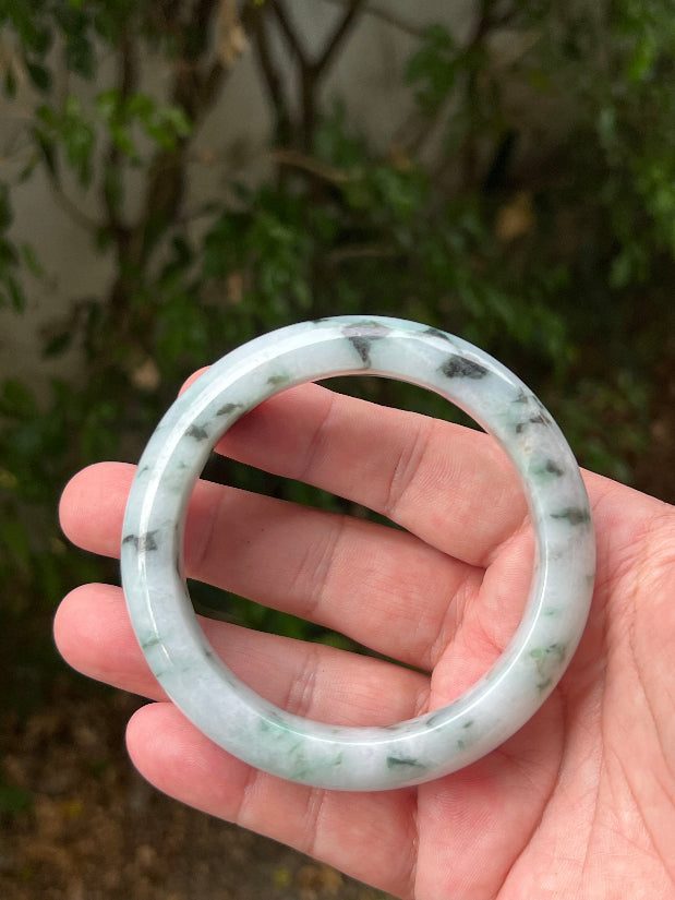 Flat inner profile of 62.7mm icy white Burmese jade bangle JB1315