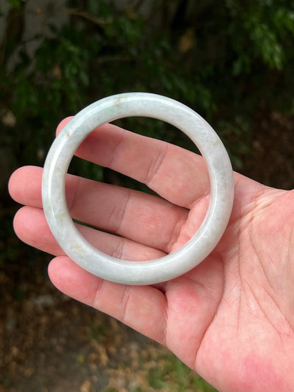 Round profile of 62.2mm icy white Burmese jade bangle JB1314