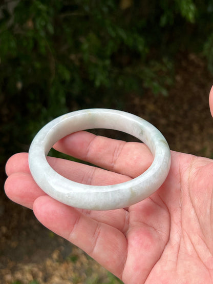 Round profile of 62.2mm icy white Burmese jade bangle JB1314