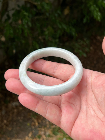 Round profile of 62.2mm icy white Burmese jade bangle JB1314