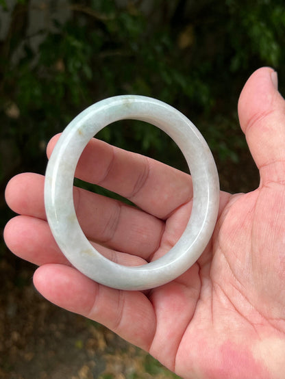Round profile of 62.2mm icy white Burmese jade bangle JB1314