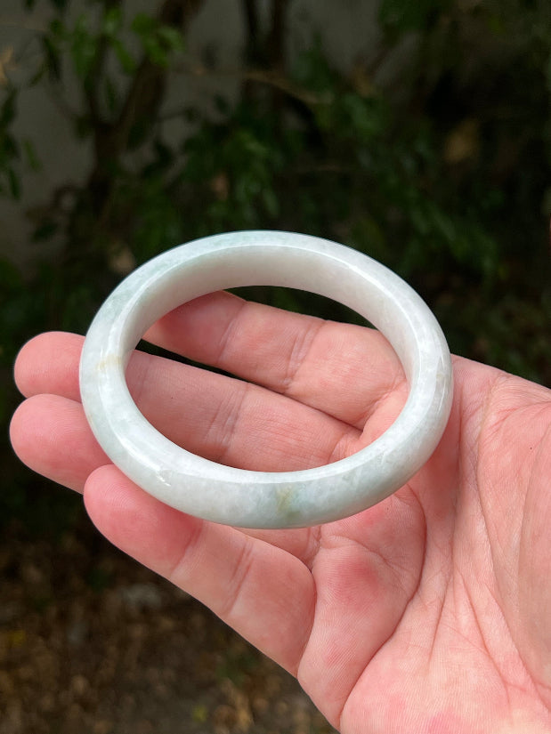 Round profile of 62.2mm icy white Burmese jade bangle JB1314