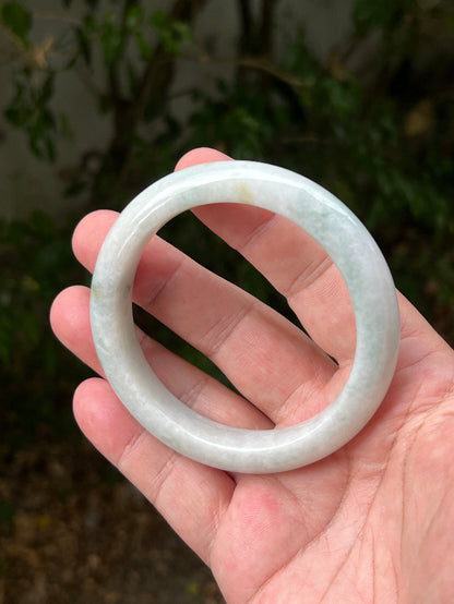 Round profile of 62.2mm icy white Burmese jade bangle JB1314