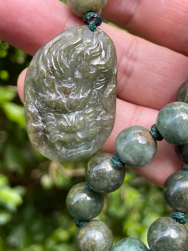 Authentic Myanmar Type A Jadeite Dragon Amulet for Protection