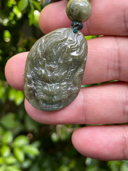 Authentic Myanmar Type A Jadeite Dragon Amulet for Protection