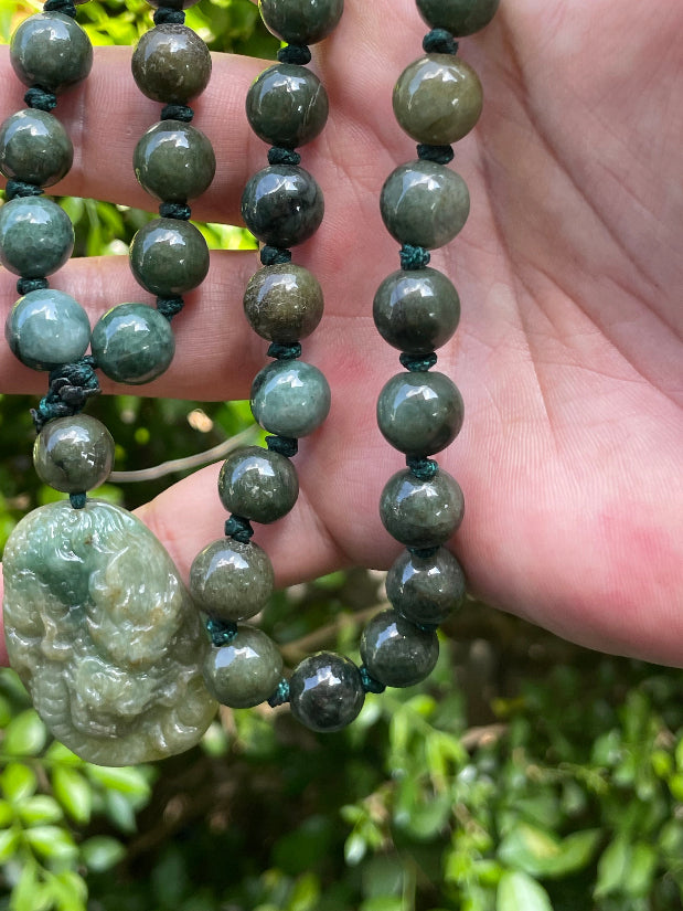 Authentic Myanmar Type A Jadeite Dragon Amulet for Protection