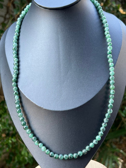 Continuous circle of perfectly round icy imperial and apple green genuine Grade A Burmese jadeite beads