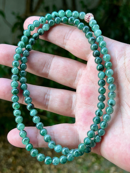 Continuous circle of perfectly round icy imperial and apple green genuine Grade A Burmese jadeite beads