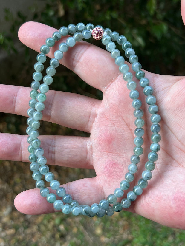 Continuous circle of perfectly round icy imperial and apple green genuine Grade A Burmese jadeite beads