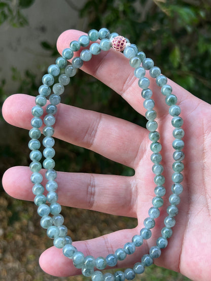 Continuous circle of perfectly round icy imperial and apple green genuine Grade A Burmese jadeite beads