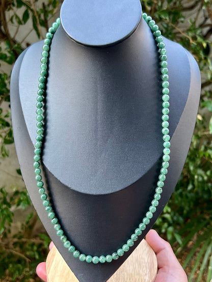 Continuous circle of perfectly round icy imperial and apple green genuine Grade A Burmese jadeite beads