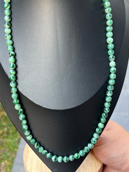 Continuous circle of perfectly round icy imperial and apple green genuine Grade A Burmese jadeite beads