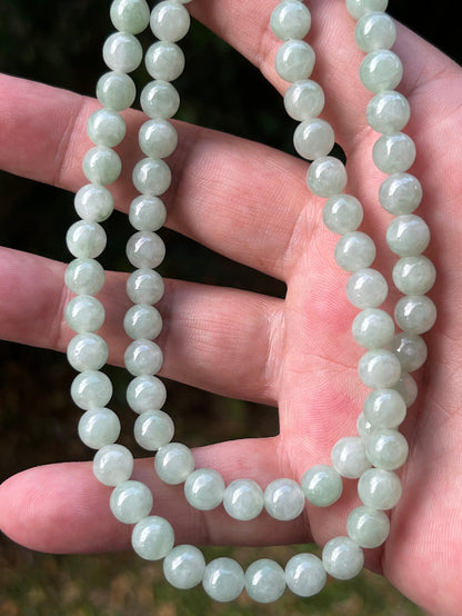 Continuous circle of perfectly round icy imperial and apple green genuine Grade A Burmese jadeite beads