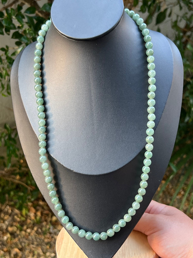 Continuous circle of perfectly round icy imperial and apple green genuine Grade A Burmese jadeite beads