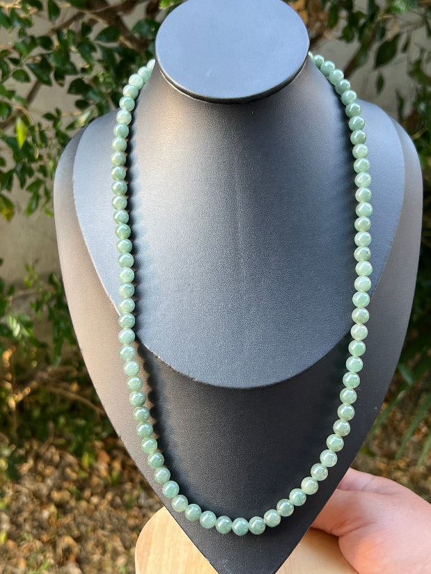 Continuous circle of perfectly round icy imperial and apple green genuine Grade A Burmese jadeite beads