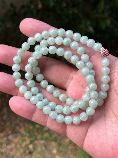 Continuous circle of perfectly round icy imperial and apple green genuine Grade A Burmese jadeite beads