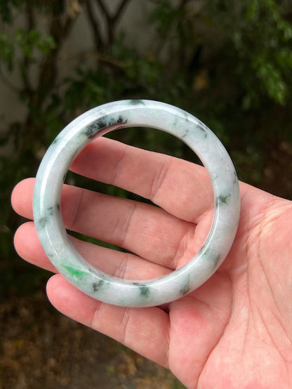 Flat inner profile of 62.7mm icy white Burmese jade bangle JB1315