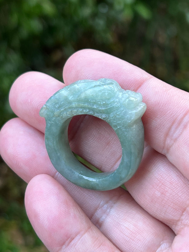 Thick, solid, and heavy statement band of Size US 12.5 natural Grade A jadeite ring JDR006