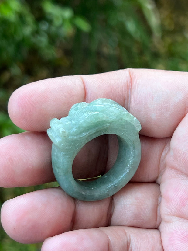 Thick, solid, and heavy statement band of Size US 12.5 natural Grade A jadeite ring JDR006