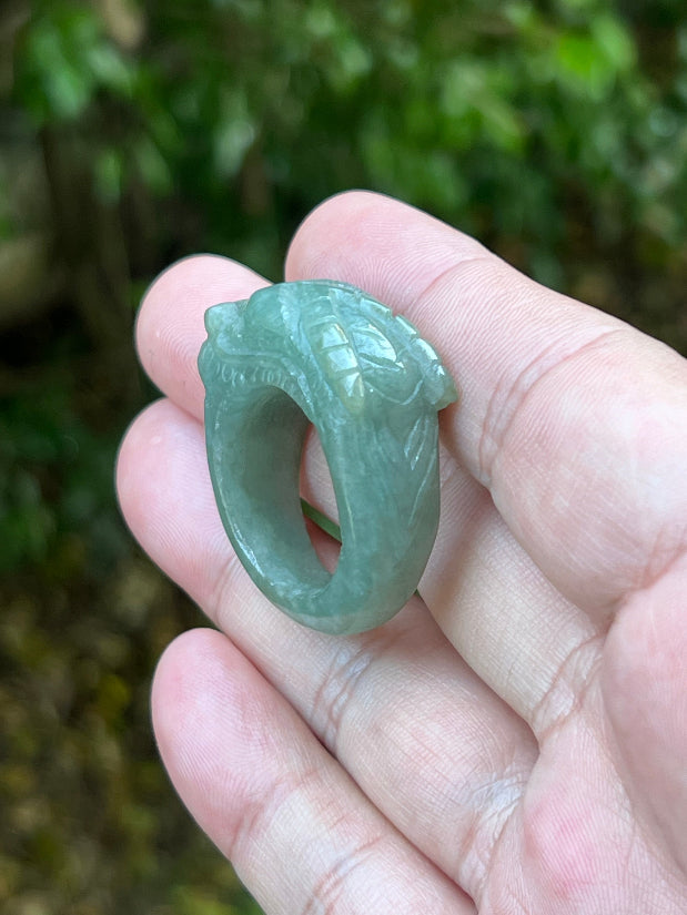 Thick, heavy, and solid statement band of Size US 12.5 natural Grade A jadeite ring JDR007