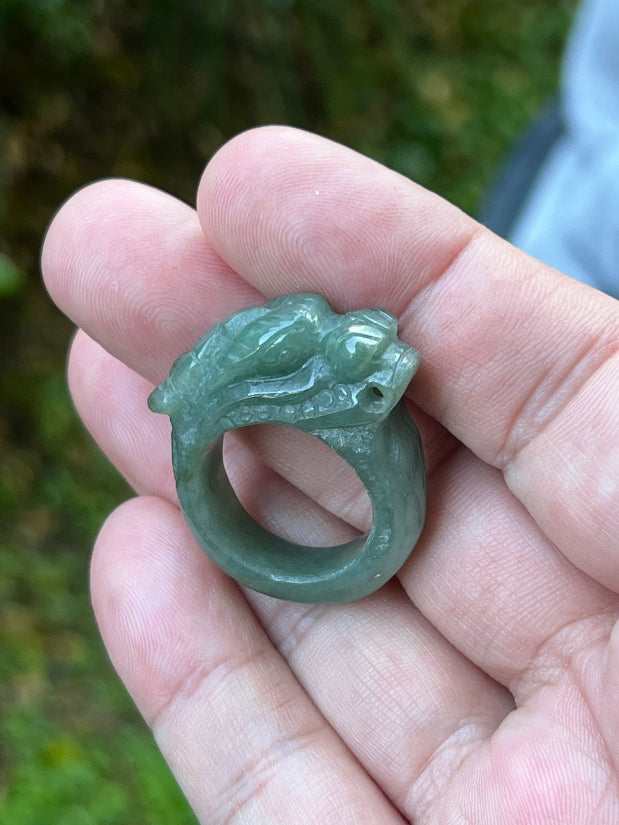 Bold, thick statement band of Size US 9 natural Grade A jadeite ring JDR001