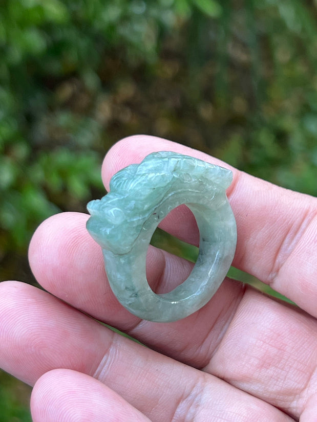 Solid medium-thick statement band of Size US 9.75 natural Grade A jadeite ring JDR009