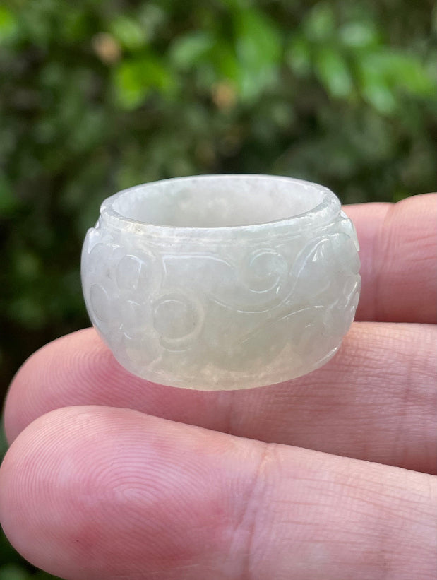 Substantial and wide statement band of Size US 11.5 natural Grade A jadeite thumb ring JRN035