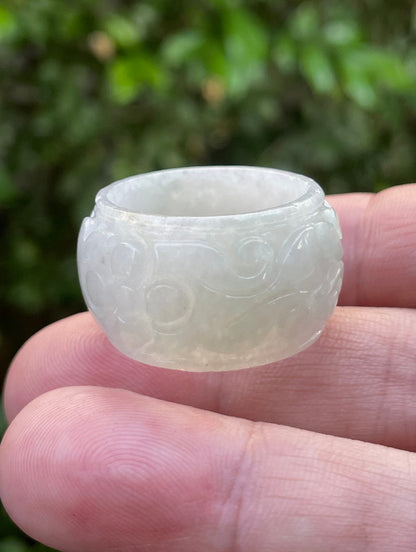 Substantial and wide statement band of Size US 11.5 natural Grade A jadeite thumb ring JRN035