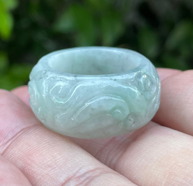 Bold and wide statement band of Size US 9 natural Grade A jadeite thumb ring JRN039