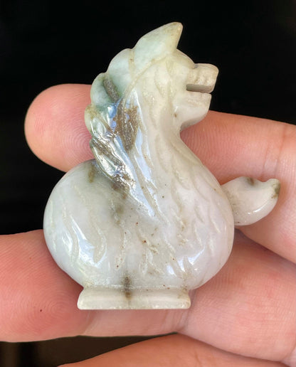 Icy Milky White and Apple Green Jadeite Dragon Sculpture
