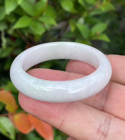Solid icy white, lavender, and apple green natural Type A Burmese baby jade bangle bracelet in size 41.2mm