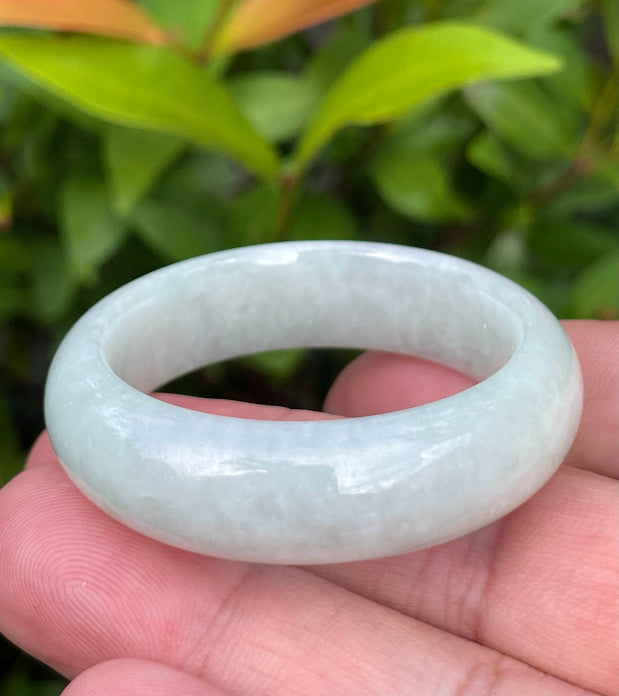 Solid icy light apple green natural Type A Burmese baby jade bangle bracelet in size 36.4mm