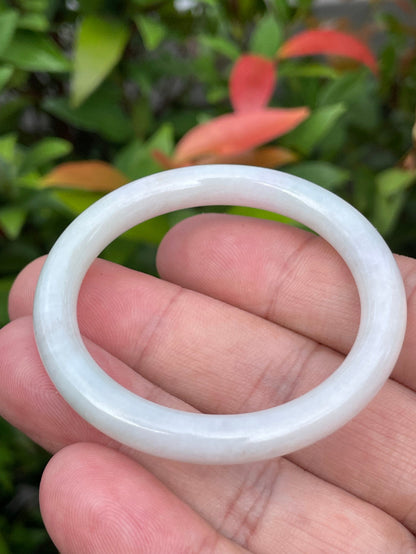 Solid icy white, lavender, and apple green natural Type A Burmese baby jade bangle bracelet in size 42.5mm
