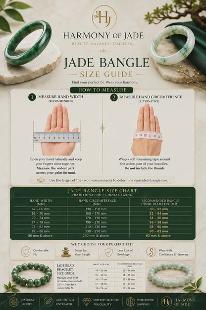Comprehensive jade bangle size guide and measurement instructions by Harmony of Jade