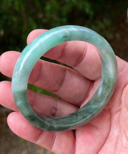 Flat inner profile of 58.4mm icy bluish green Burmese jade bangle JB1320