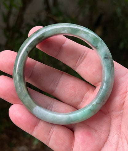 Flat inner profile of 58.4mm icy bluish green Burmese jade bangle JB1320