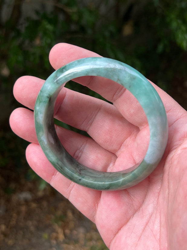 Flat inner profile of 58.4mm icy bluish green Burmese jade bangle JB1320
