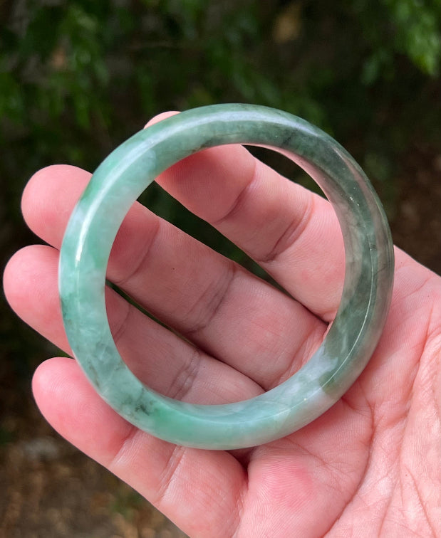 Flat inner profile of 58.4mm icy bluish green Burmese jade bangle JB1320