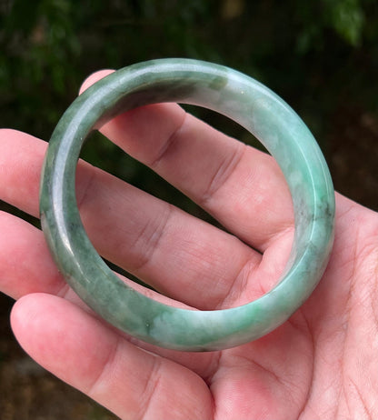 Flat inner profile of 58.4mm icy bluish green Burmese jade bangle JB1320