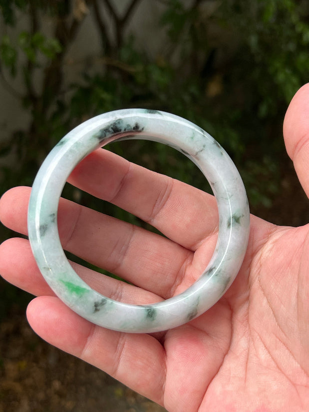 Flat inner profile of 62.7mm icy white Burmese jade bangle JB1315