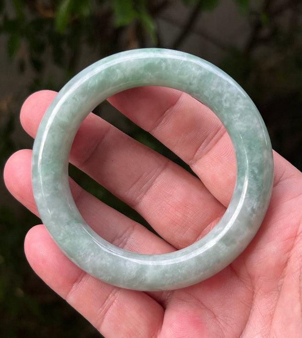 Princess round profile of 54mm icy green Burmese jade bangle JB1318