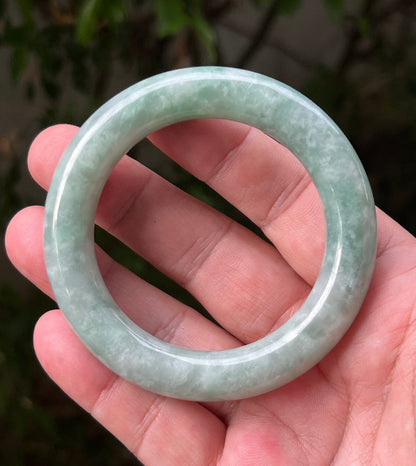 Princess round profile of 54mm icy green Burmese jade bangle JB1318