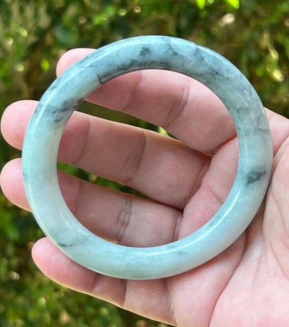 Flat inner profile of 62.1mm icy green Burmese jade bangle JB1302