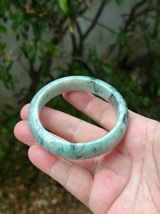 Flat inner profile of 62.1mm icy green Burmese jade bangle JB1302