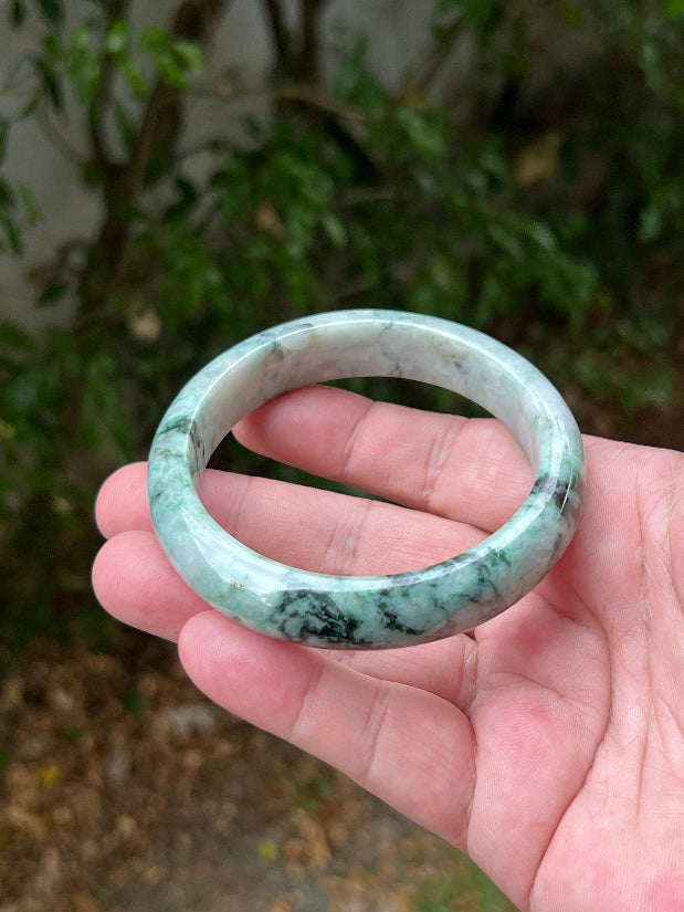 Flat inner profile of 62.1mm icy green Burmese jade bangle JB1302